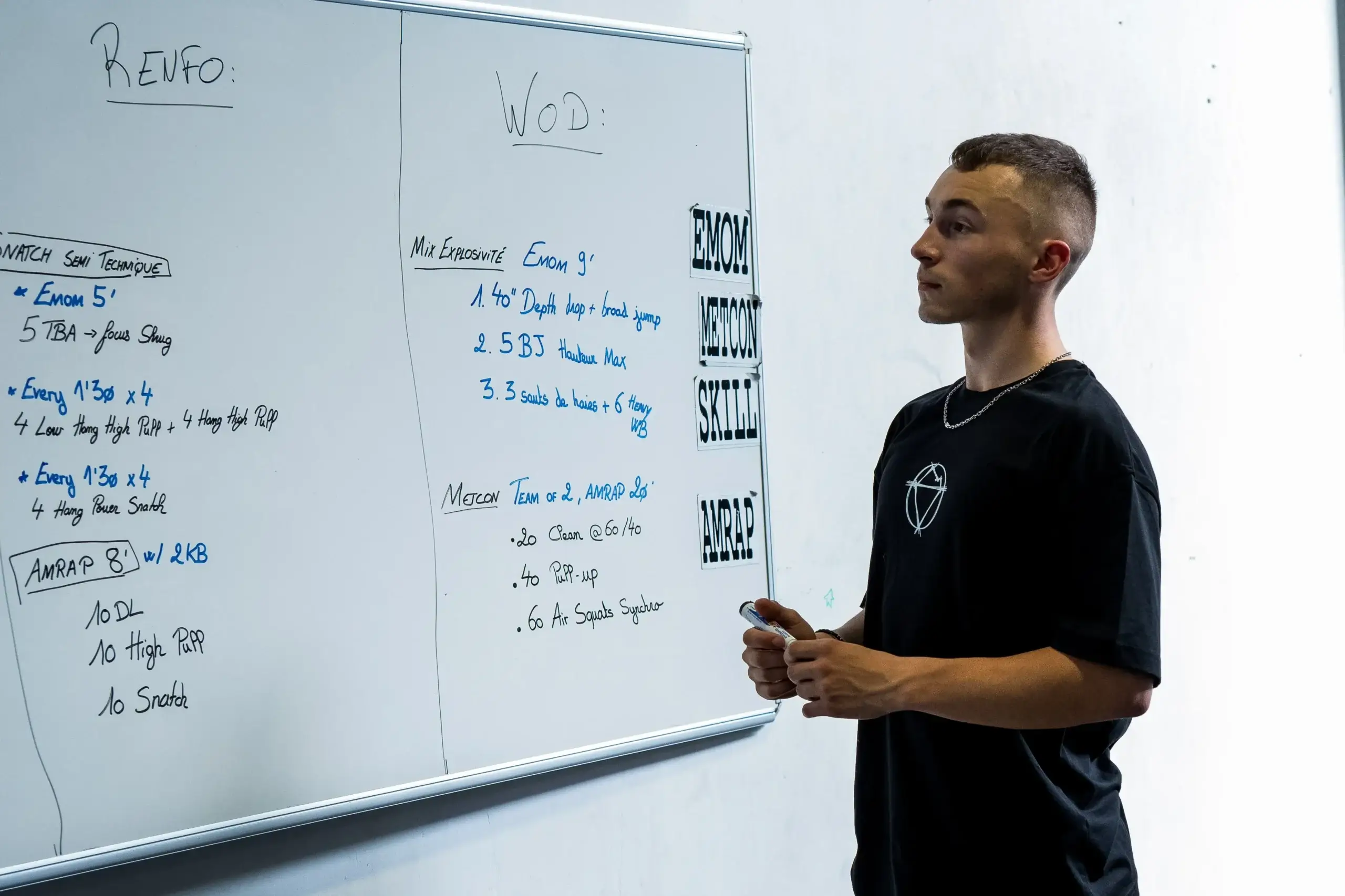 coach devant un tableau wod et renfo hiringa